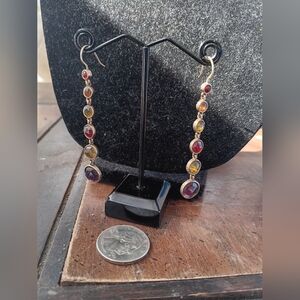 Multicolor Gemstone Drop Earrings - Gold Tone